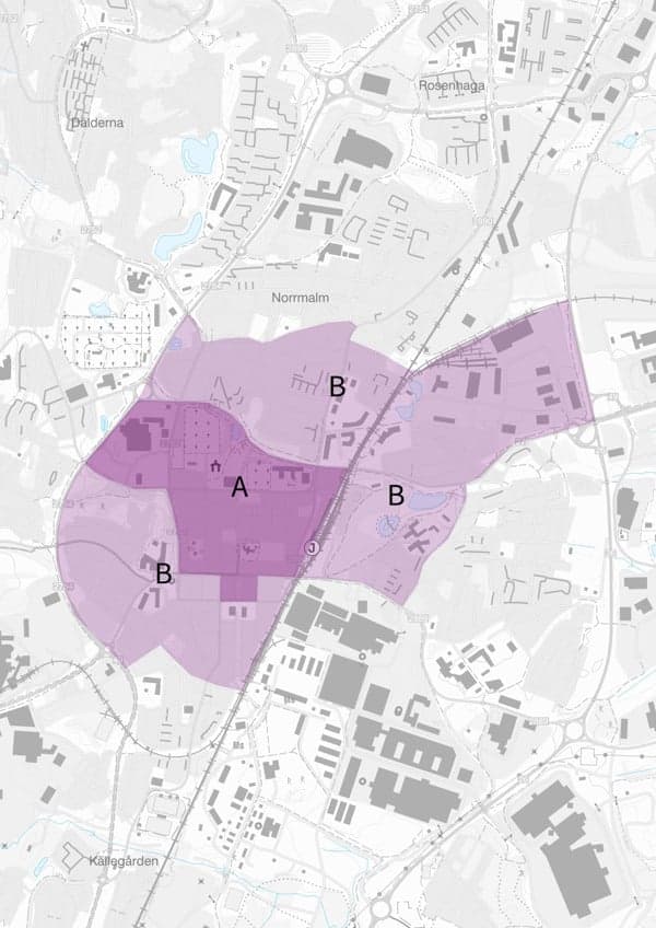 En karta över Skövde centrum