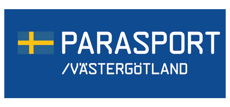 Parasport Västragötalands logga mot blå bakgrund 