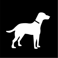 svartvit symbol föreställande en hund