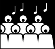 svartvit bildstödsbild som symboliserar att sjunga i kör.
